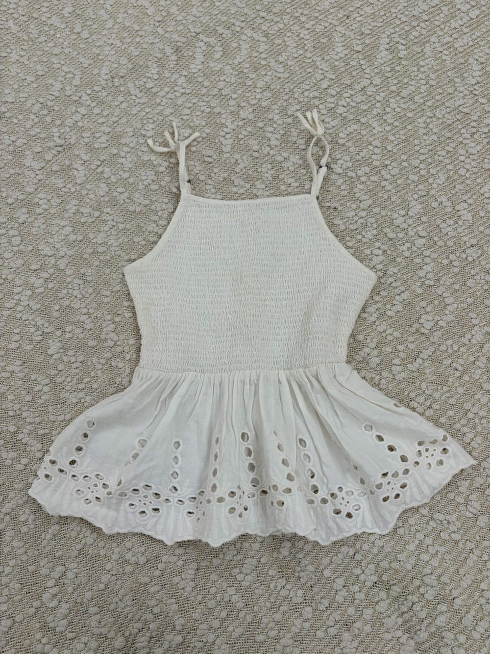 Japna White Eyelet Smocked Halter Camisole